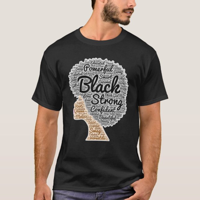 Camiseta Blacks History Month Afro Words Art Natural Hair (Frente)