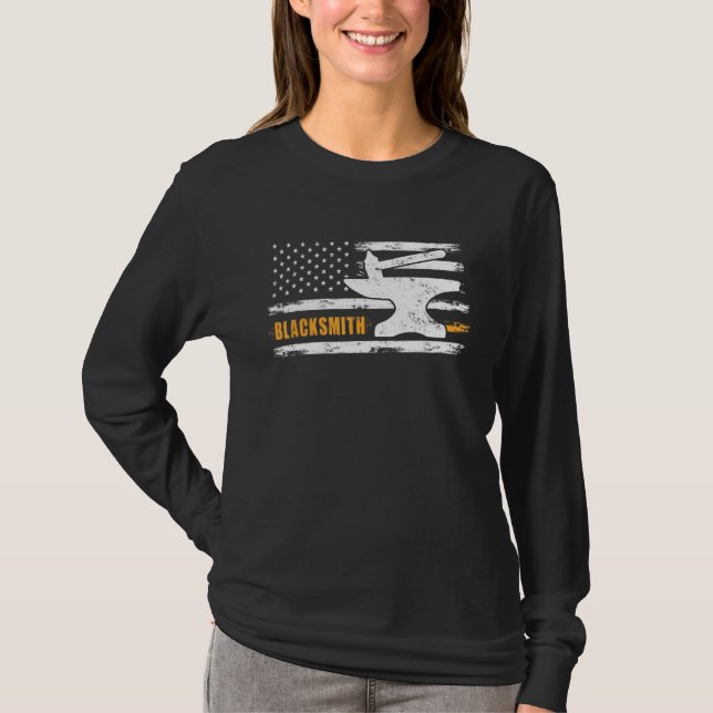 Camiseta Blacksmith Hammer Anvil Flag Knife Maker Steel Pre (Frente)