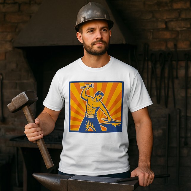 Camiseta Blacksmith Hammering Retro Strongman Labor (Criador carregado)