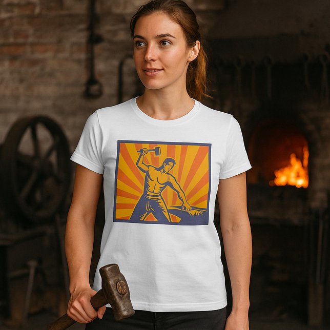 Camiseta Blacksmith Hammering Retro Strongman Labor (Criador carregado)