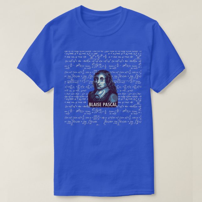 Camiseta Blaise Pascal Retrato Com Matemática (Frente do Design)