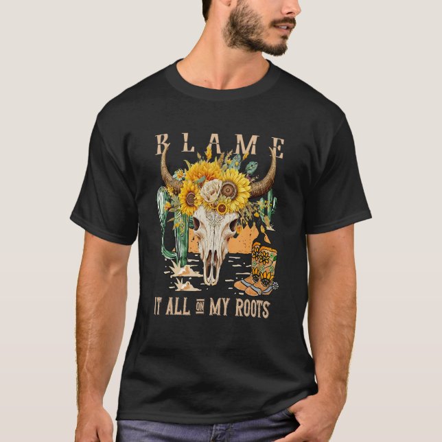 Camiseta Blame It All On My Roots Western Cowgirls Floral B (Frente)