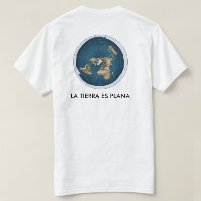 camiseta blanca mapa tierra plana (Verso do Design)
