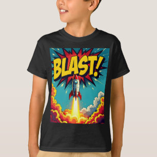 Camiseta BLAST! Estilo de Explosão de Foguete de Quadrinhos