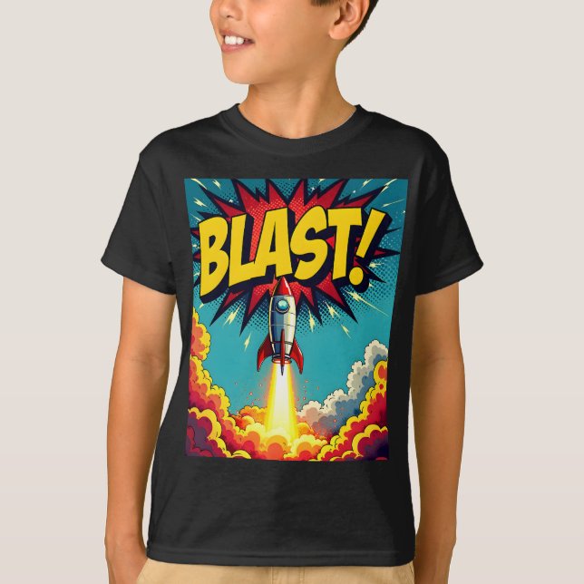 Camiseta BLAST! Estilo de Explosão de Foguete de Quadrinhos (Frente)