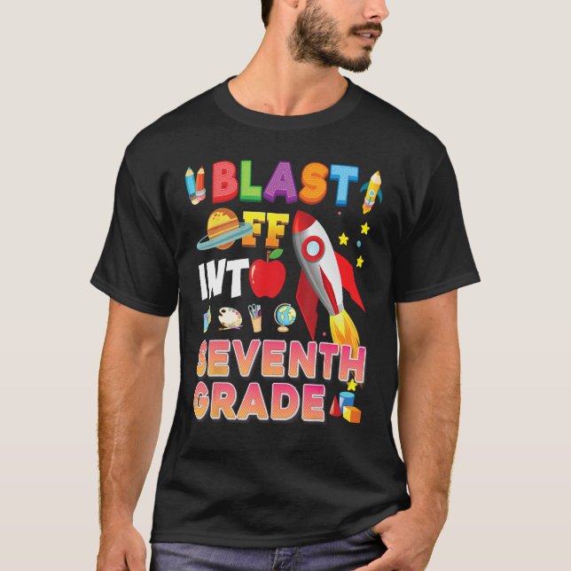 Camiseta Blast Off Into 7th Grade Back To School Seventh Ro (Frente)