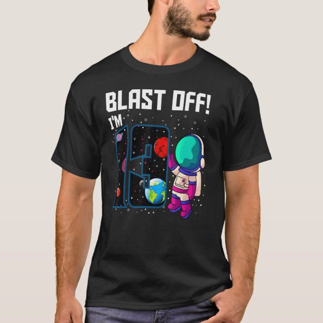 Camiseta Blast off, sou 13 Astronauta Astronauta Par 13 (Frente)