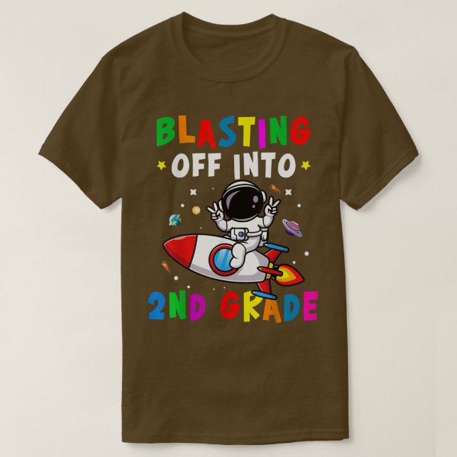 Camiseta Blasting Off Into 2nd Grade Back To School Boys Ki (Frente do Design)