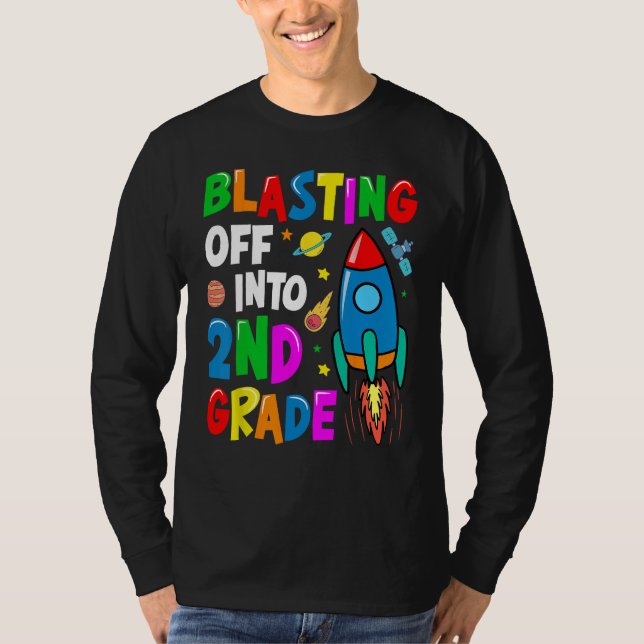 Camiseta Blasting Off Into Second Grade Back To School Kids (Frente)