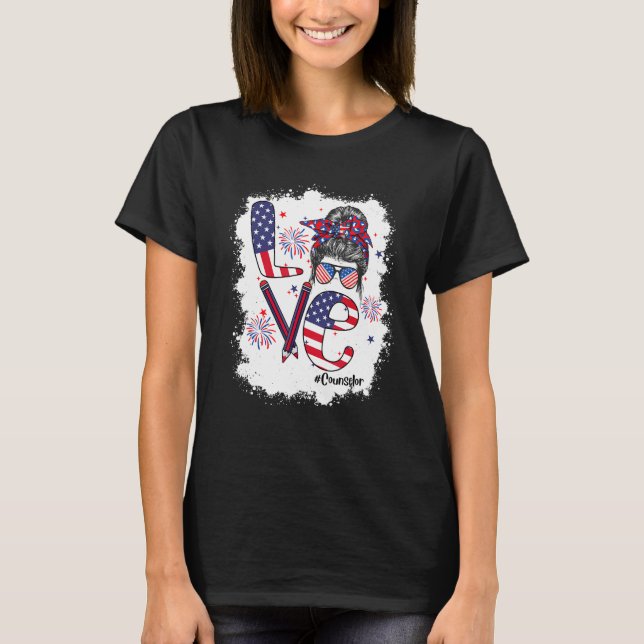Camiseta Bleached 4th Of July Love Counselor US Flag Messy  (Frente)