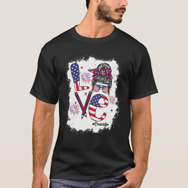 Camiseta Bleached 4th Of July Love Counselor US Flag Messy  (Frente)
