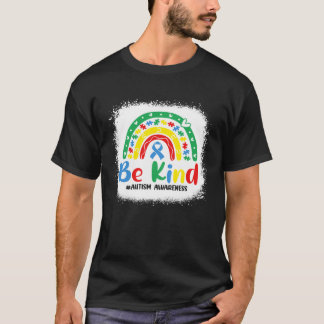 Camiseta Bleached Be Kind Rainbow Blue Ribbon Autism Awaren