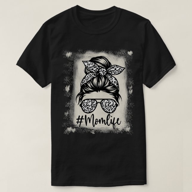 Camiseta Bleached Classy Mom Life Leopard Pattern Messy Bun (Frente do Design)