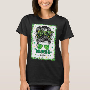 Camiseta Bleached Enfermeira Vida Coque Desarrumado Leopard