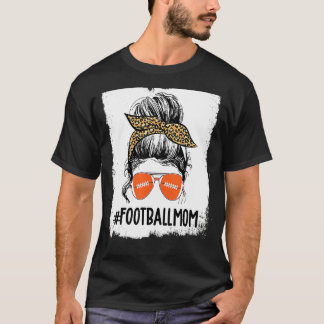 Camiseta Bleached Football Mom Life With Leopard Messy Bun 