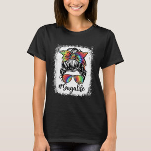 Camiseta Bleached Gaga Life Messaging Bun Girl Leopard Cute