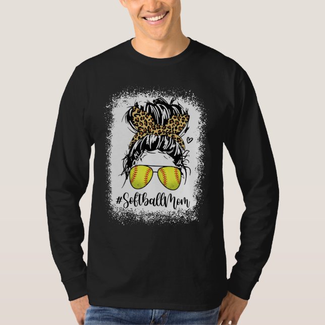 Camiseta Bleached Leopard Softball Mom Game Day Messy Bun M (Frente)
