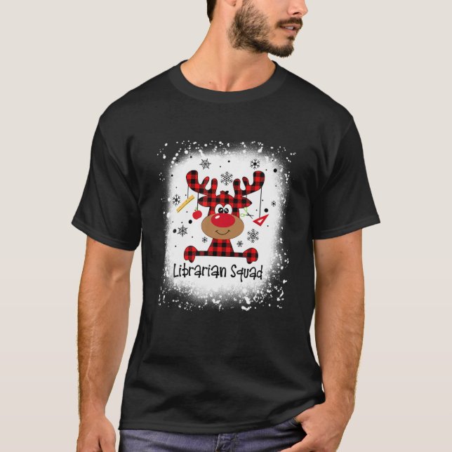 Camiseta Bleached Librarian Squad Reindeer Engraçado Natal (Frente)