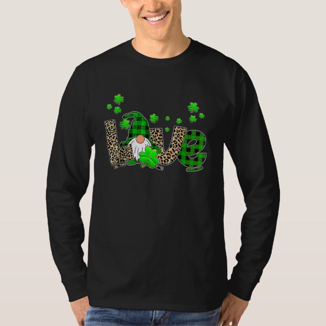 Camiseta Bleached LOVE St Patricks Day Gnomes Shamrock For  (Frente)