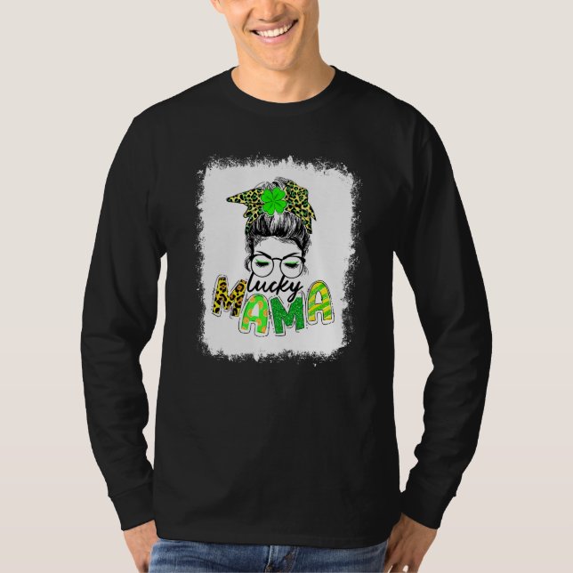 Camiseta Bleached Lucky Mama Coqueiro Shamrock St Patrick (Frente)