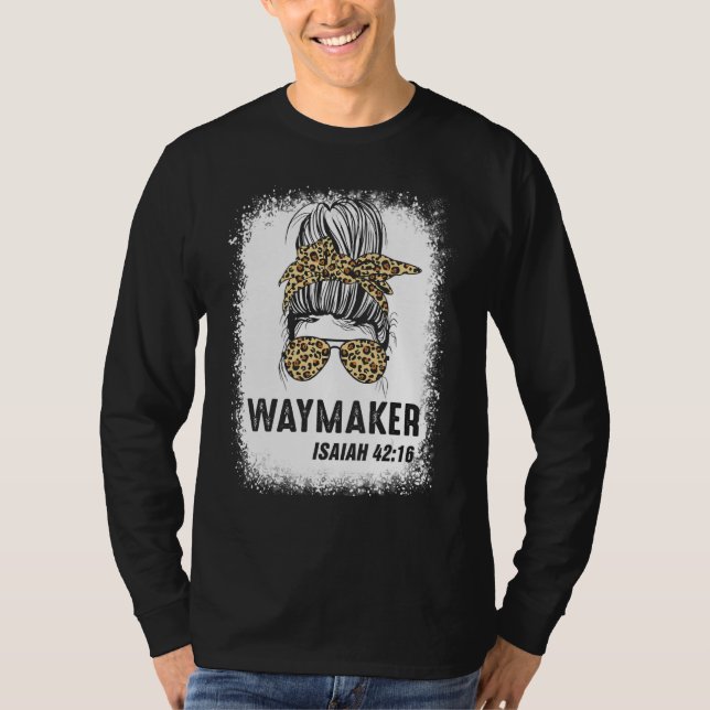 Camiseta Bleached Mãe Abençoada Mensagem Bun Waymaker Isaia (Frente)