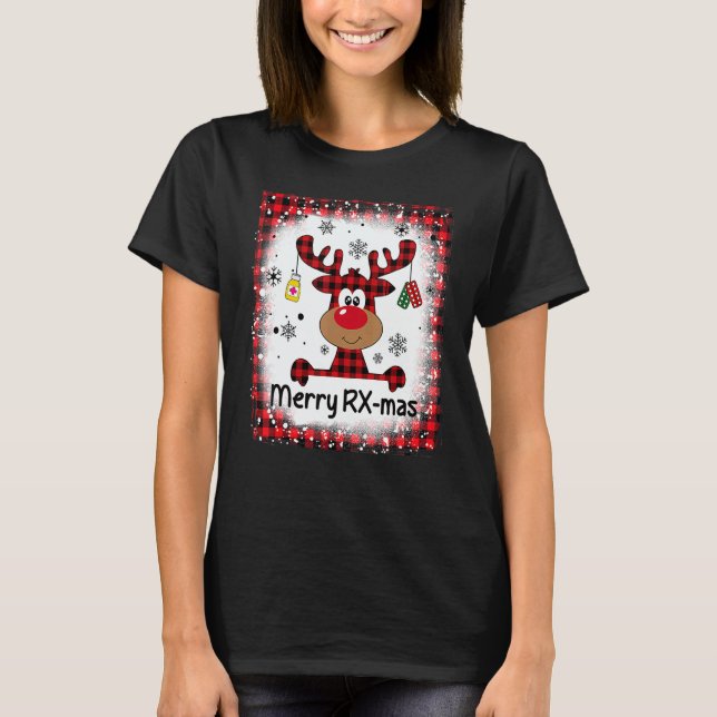 Camiseta Bleached Merry RX Mas Reindeer Christmas Pharmacy  (Frente)
