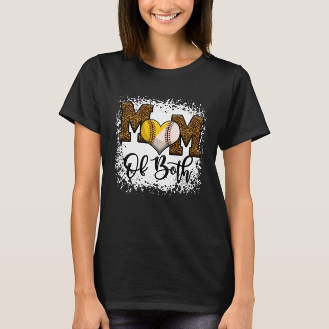 Camiseta Bleached Mom Of Both Leopard Baseball Softball (Frente)