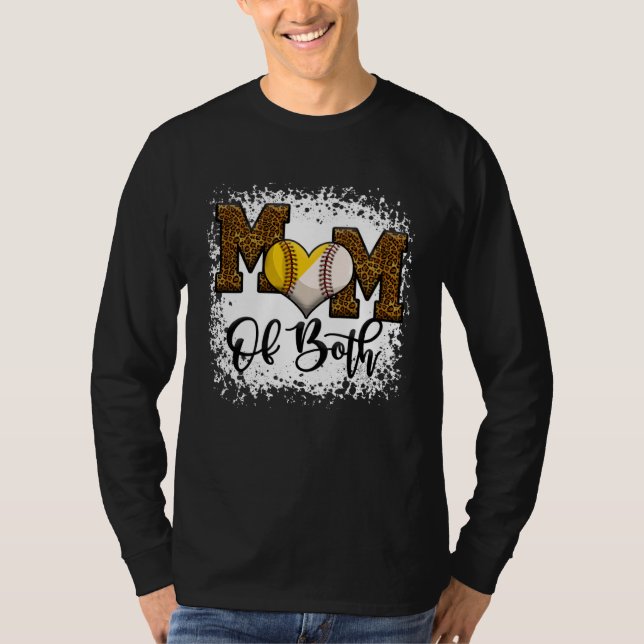 Camiseta Bleached Mom Of Both Leopard Baseball Softball (Frente)