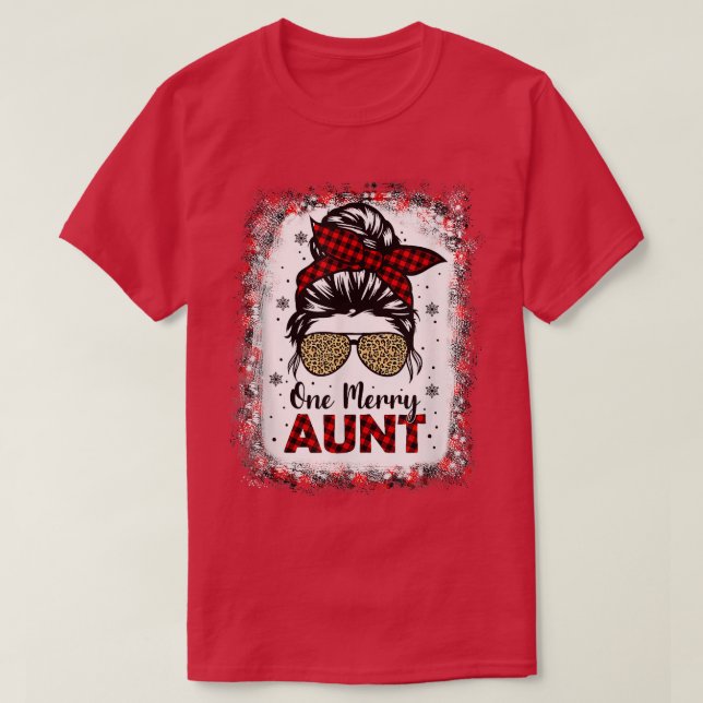Camiseta Bleached One Merry Aunt Leopard Buffalo Plaid Chri (Frente do Design)
