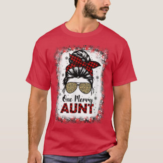Camiseta Bleached One Merry Aunt Leopard Buffalo Plaid Chri