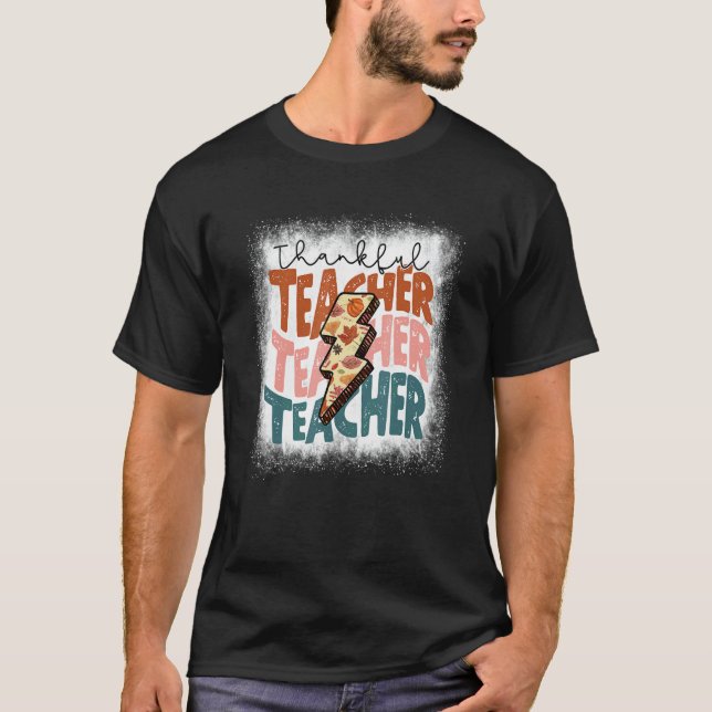 Camiseta Bleached One Thankful Teacher Thanksgiving Fall Te (Frente)