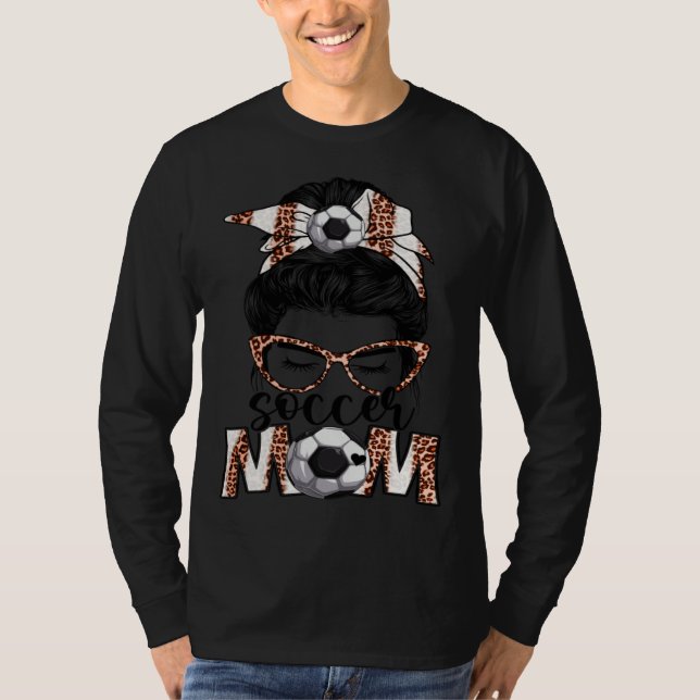 Camiseta Bleached Soccer Mom Game Day Messy Bun Leopard Pri (Frente)