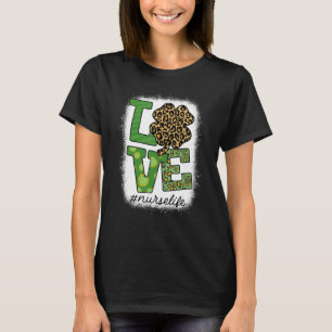 Camiseta Bleached St Patricks Nurse Leopard Shamrock Lucky
