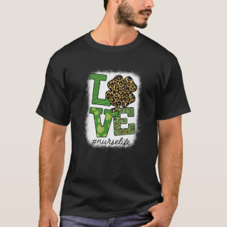 Camiseta Bleached St Patricks Nurse Leopard Shamrock Lucky