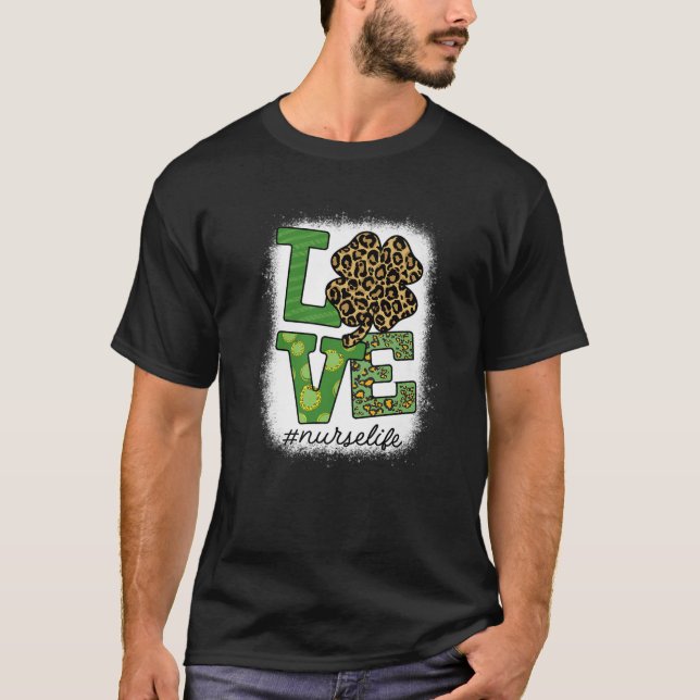 Camiseta Bleached St Patricks Nurse Leopard Shamrock Lucky (Frente)
