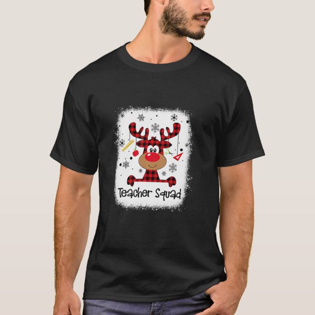 Camiseta Bleached Teacher Squad Reindeer Red Plaid Christma (Frente)