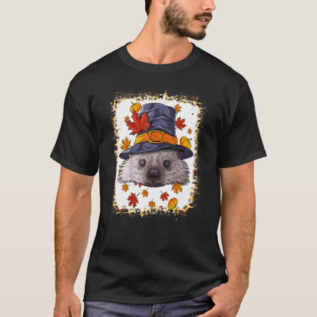 Camiseta Bleached Thanksgiving Hedgehog Pilgrim Costume Fal (Frente)