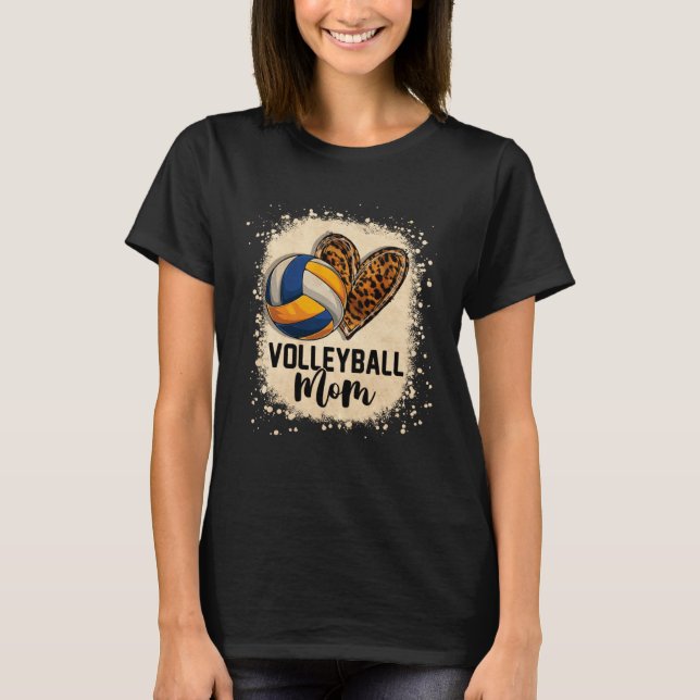 Camiseta Bleached Volleyball Mom Leopard Game Day Vibes Mot (Frente)