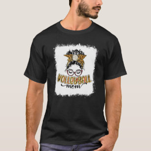 Camiseta Bleached Volleyball Mom Leopard Messy Bun Mom Moth