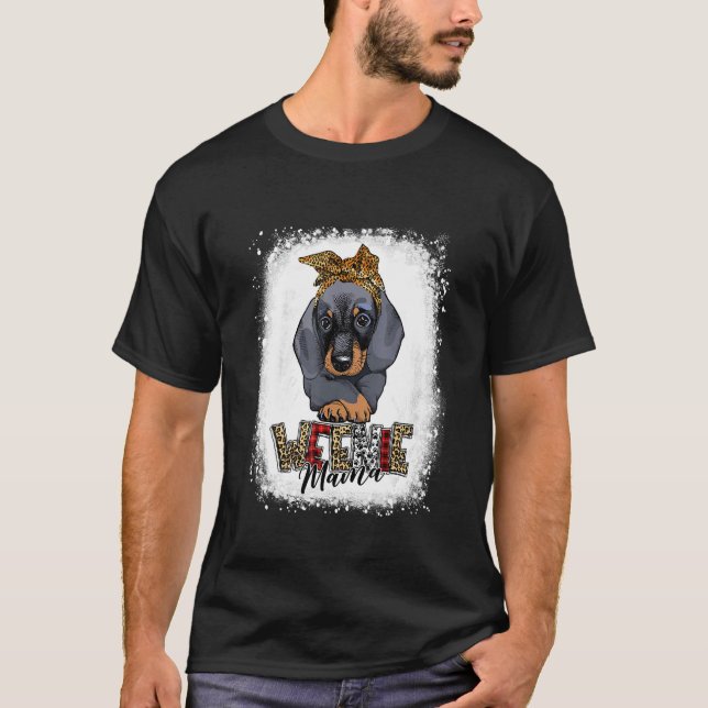 Camiseta Bleached Weenie Mama Leopard Dachshund Mãe (Frente)
