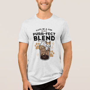 Camiseta Blend Puro: Arte de Gato e Café para Pet-Lovers