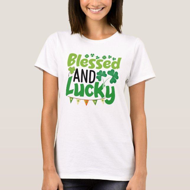 Camiseta Blessed And Lucky St. Patrick’s Day Design-61103 (Frente)