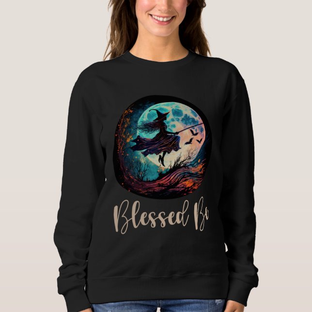 Camiseta Blessed Be Retro Witch On A Broom Mystical (Frente)