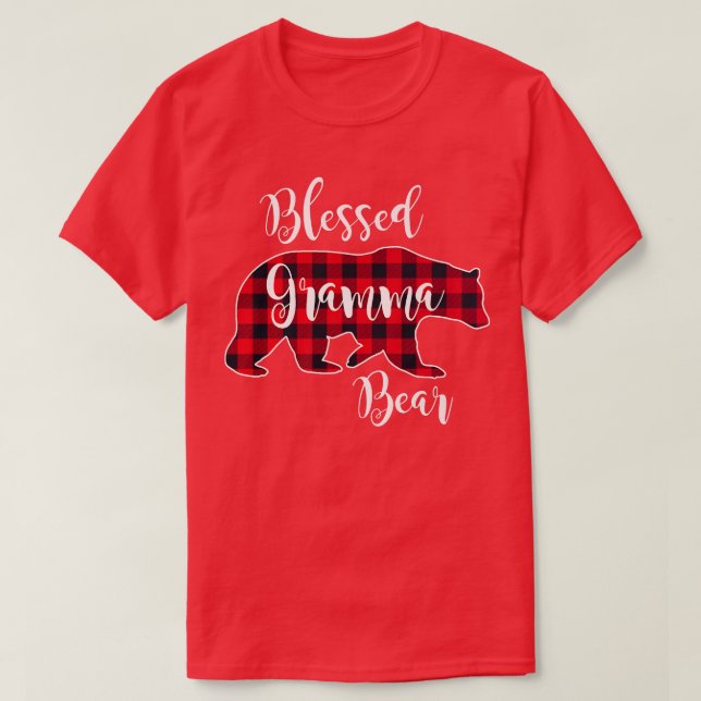 Camiseta Blessed Gramma Bear Red Buffalo Check Plaid Fun Gr (Frente do Design)