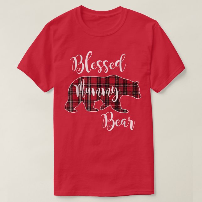 Camiseta Blessed Mummy Bear Red Tartan Plaid Pattern Mama M (Frente do Design)