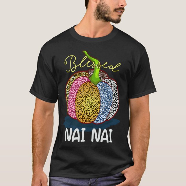 Camiseta Blessed Nai Nai Pumpkin Leopard Grandma Thanksgivi (Frente)