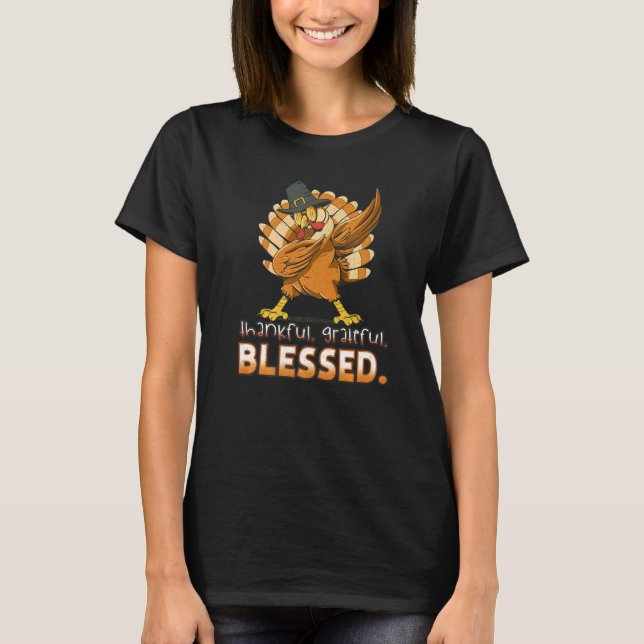 Camiseta Blessed Thankful Dab Dabbing Turkey Thanksgiving   (Frente)