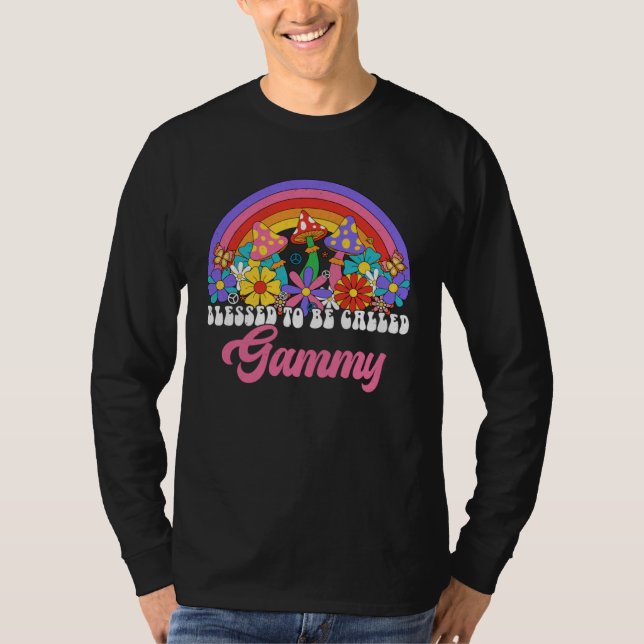 Camiseta Blessed To Be Called Gammy Rainbow Groovy Hippie F (Frente)