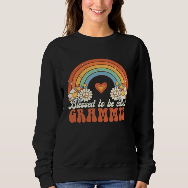 Camiseta Blessed To Be Called Grammie Groovy Rainbow Mother (Frente)
