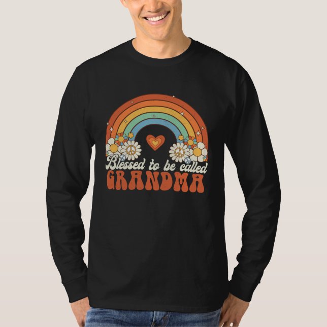 Camiseta Blessed To Be Called Grandma Groovy Rainbow Mother (Frente)
